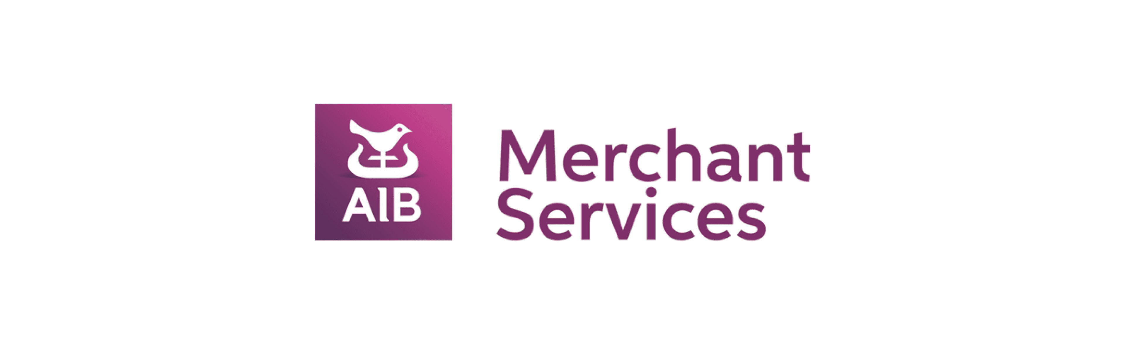 Logo for AIB Merchant Services, featuring a stylised white bird on a plough symbol within a purple gradient square. The letters 'AIB' appear below the icon, with the words 'Merchant Services' in a modern sans-serif font to the right, all set against a white background.